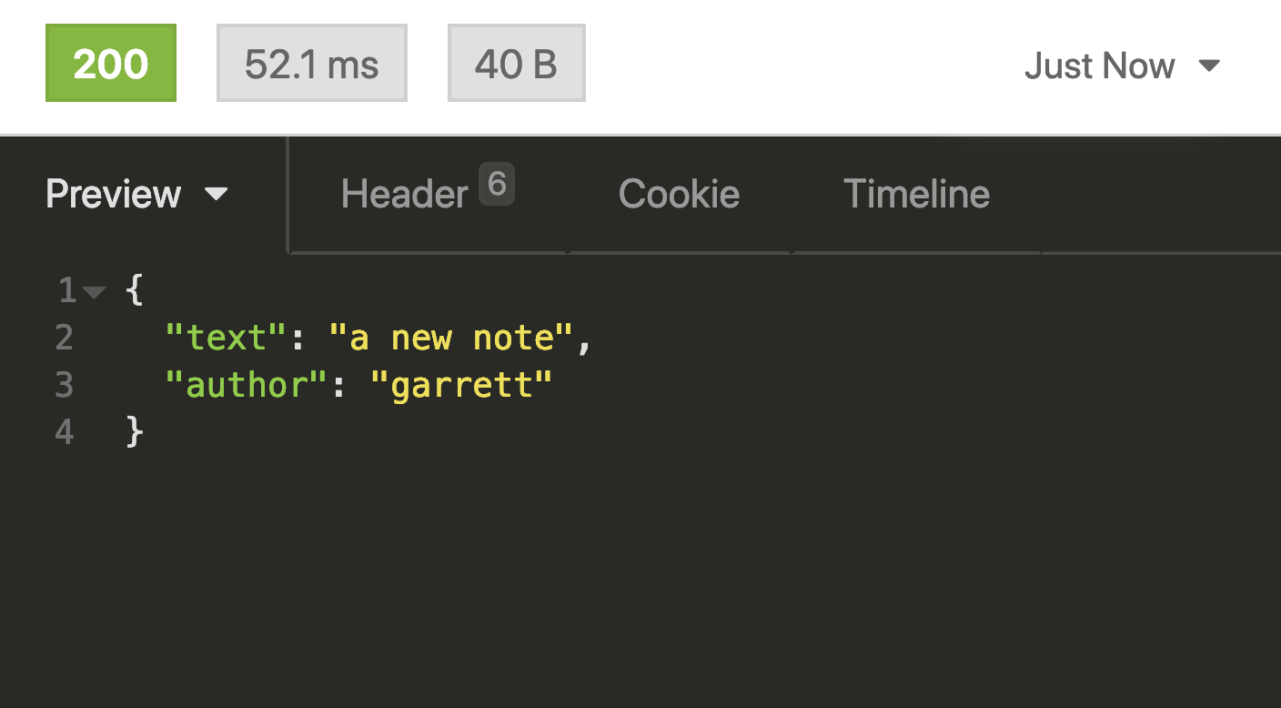 a screenshot of our POST response in Insomnia